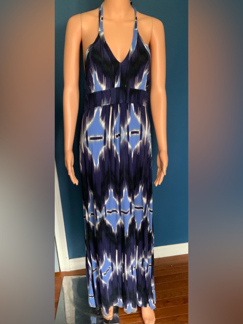 Banana Republic Blue and White Halter Maxi Dress